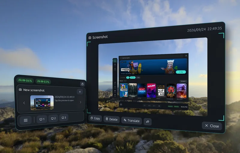A screenshot opened in a photo window in VR, next to the watch showing the new screenshot